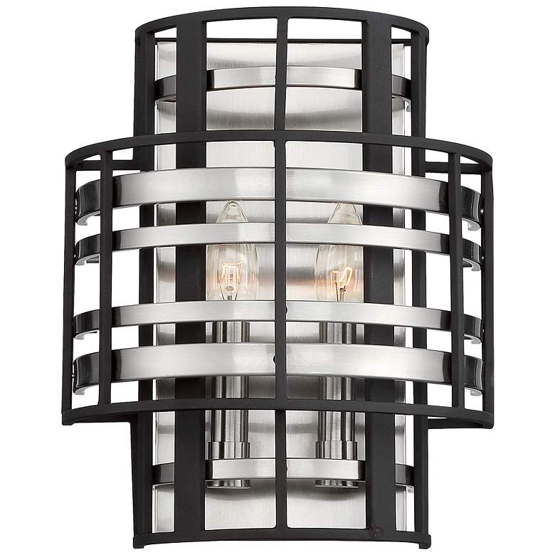 Image 1 Presten 12"H Brushed Nickel Sand Coal 2-Light Wall Sconce