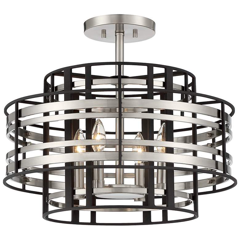 Image 1 Presten 20"W Brushed Nickel Sand Coal 4-Light Ceiling Light