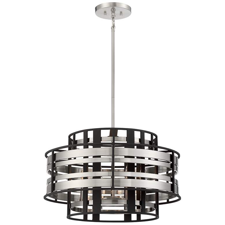Image 1 Presten 22 1/2"W Brushed Nickel Sand Coal 6-Light Pendant