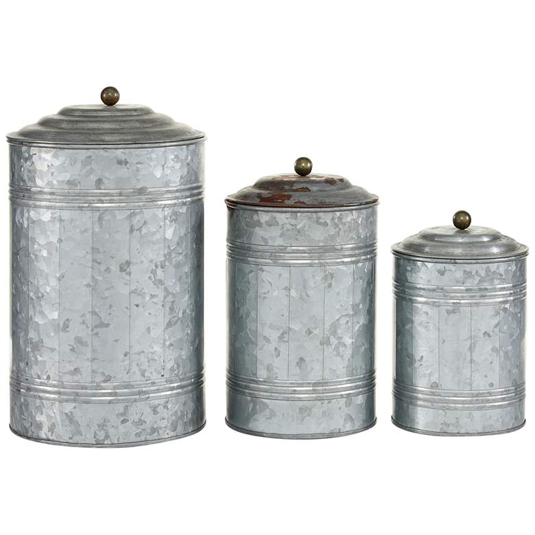 Image 2 Presti Distressed Gray Decorative Jars with Lids Set of 3