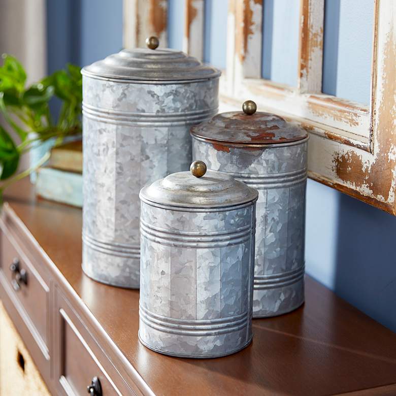 Image 1 Presti Distressed Gray Decorative Jars with Lids Set of 3
