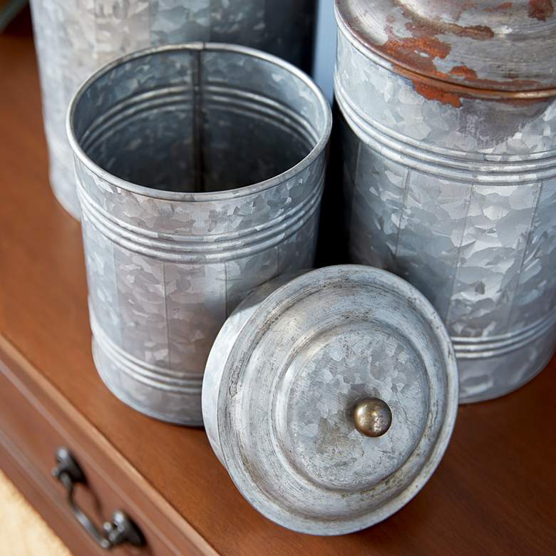 Image 3 Presti Distressed Gray Decorative Jars with Lids Set of 3 more views