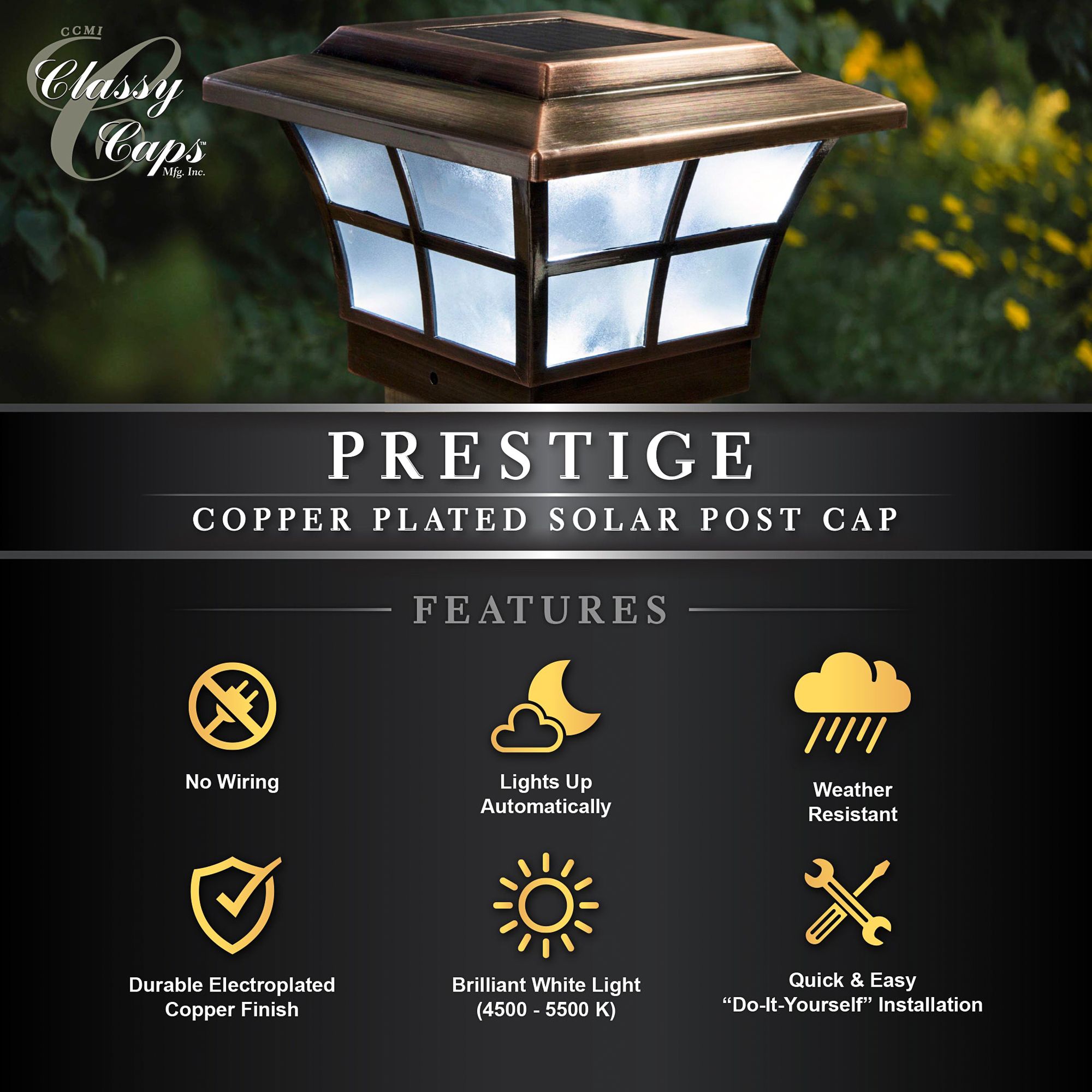 Watch A Video about the Prestige Copper Plated Outdoor Solar LED Post Cap