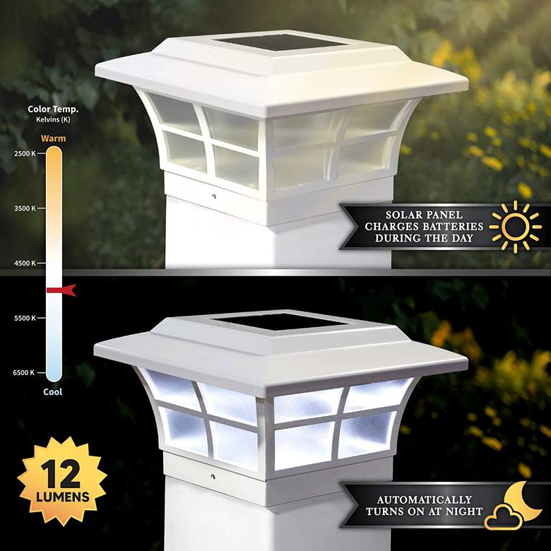 Image 4 Prestige 5 inch High White Large Outdoor Solar LED Post Cap more views