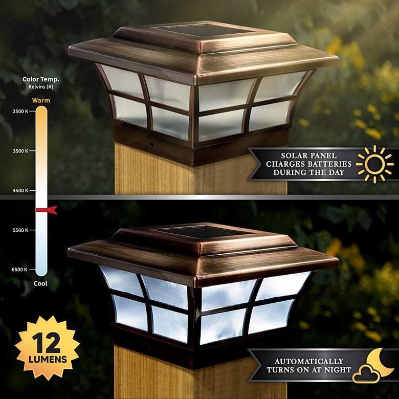 Image 4 Prestige 5 inchH Copper Plated Large Outdoor Solar LED Post Cap more views