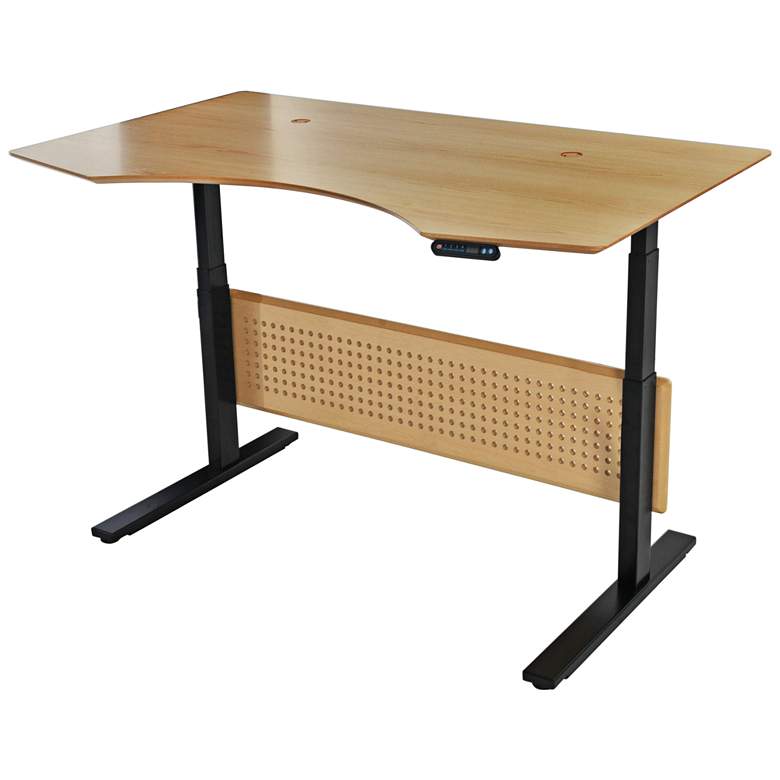 Image 1 Prestige 63 inch Wide Maple Wood Adjustable Sit-Stand Desk