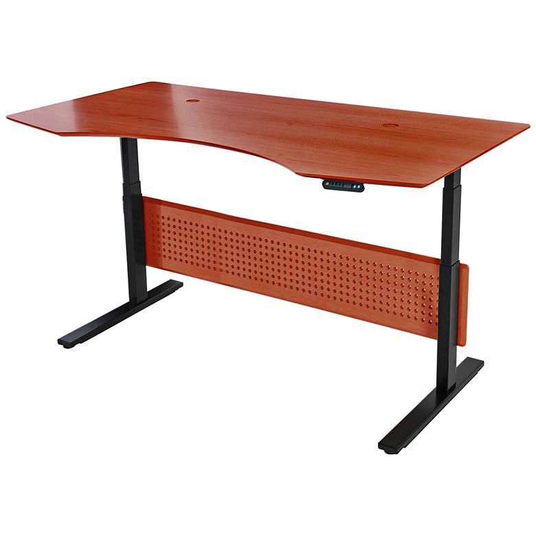 Image 1 Prestige 75 inch Wide Cherry Wood Adjustable Sit-Stand Desk