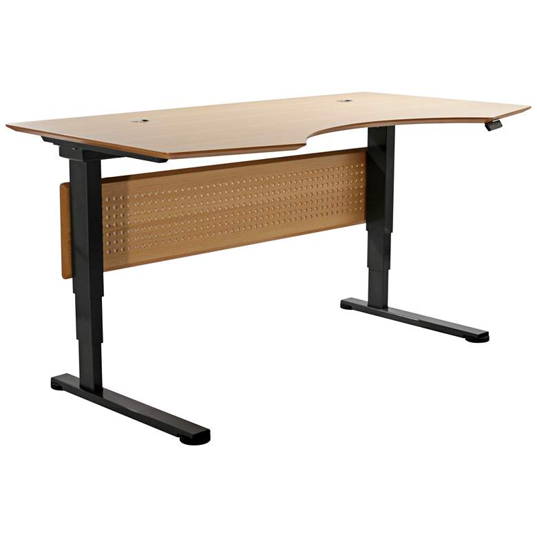 Image 1 Prestige 75 inch Wide Maple Wood Adjustable Sit-Stand Desk