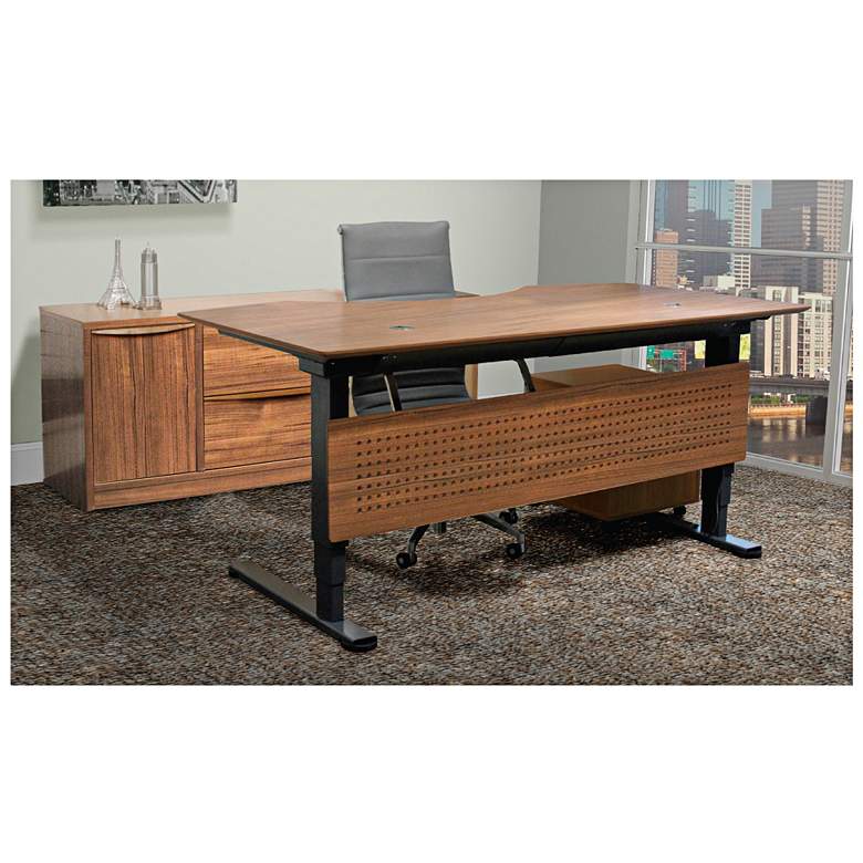 Image 1 Prestige 75 inch Wide Teak Wood Adjustable Sit-Stand Desk