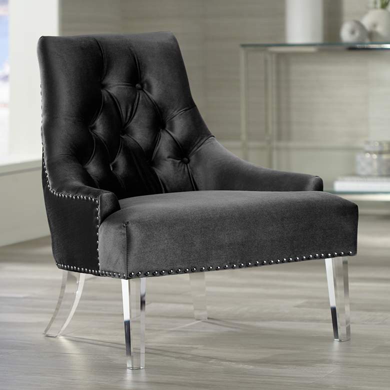 Image 1 Prestige Acrylic and Gray Upholstered Accent Chair