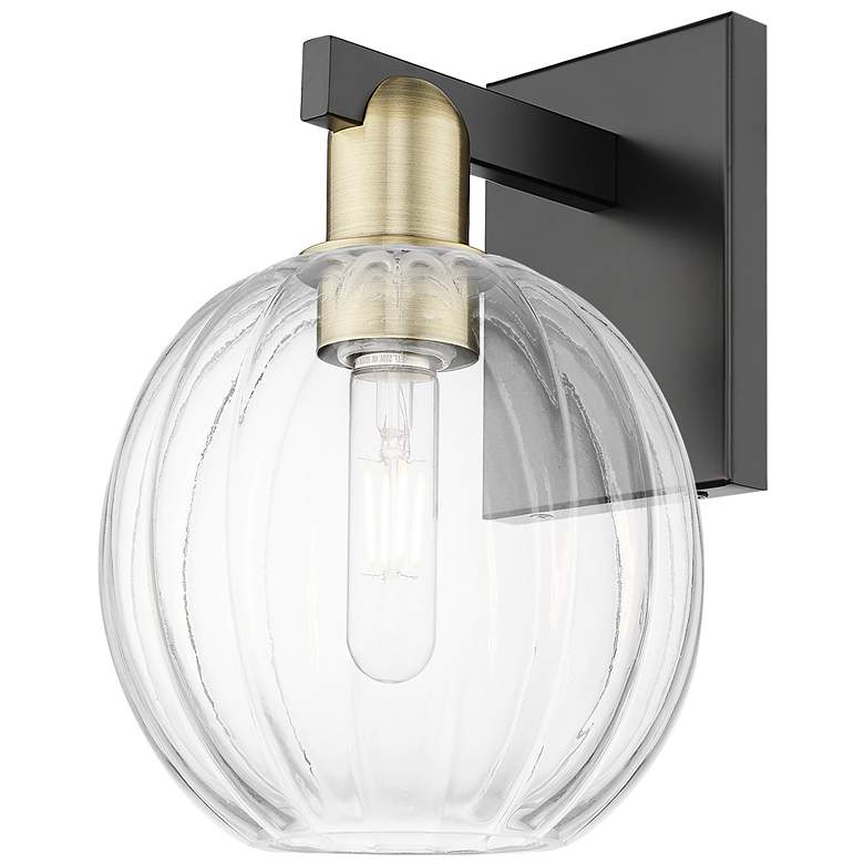 Image 1 Preston 11.75"H Black Antique Brass Wall Sconce With Clear Globe Shade
