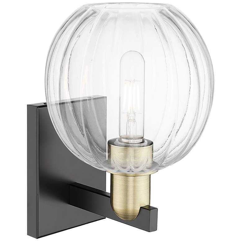 Image 2 Preston 11.75"H Black Antique Brass Wall Sconce With Clear Globe Shade more views