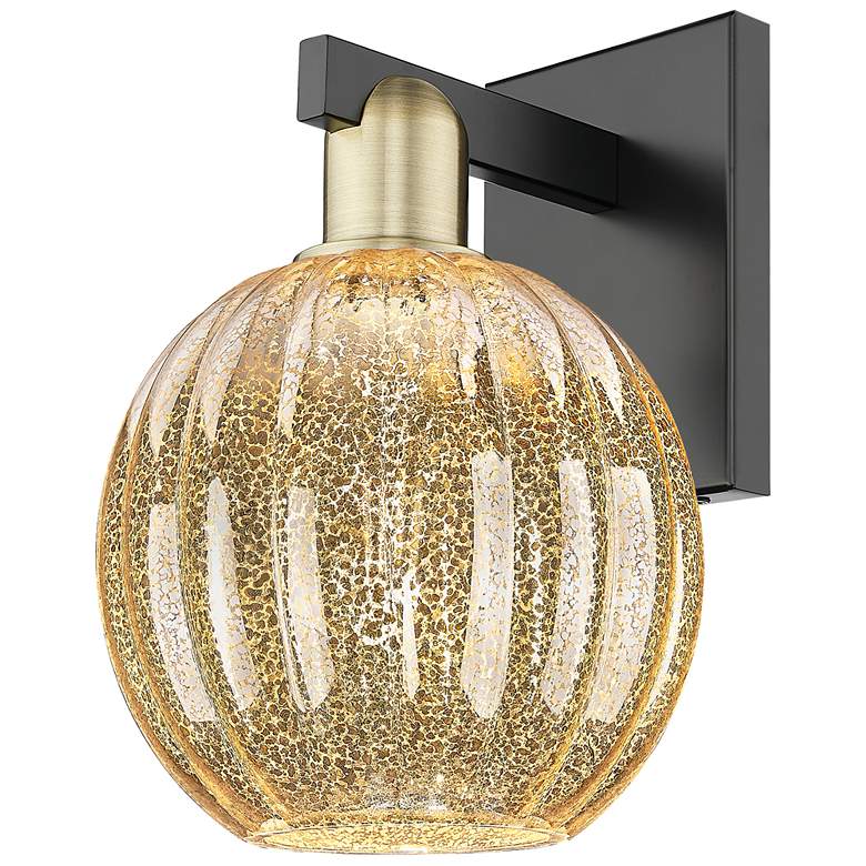 Image 1 Preston 11.75"H Black Brass Wall Sconce With Mercury Globe Shade