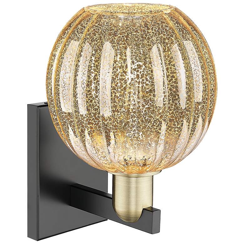 Image 2 Preston 11.75"H Black Brass Wall Sconce With Mercury Globe Shade more views