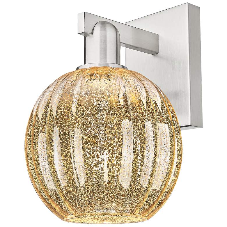 Image 1 Preston 11.75"H Satin Nickel Wall Sconce w/ Mercury Globe Shade