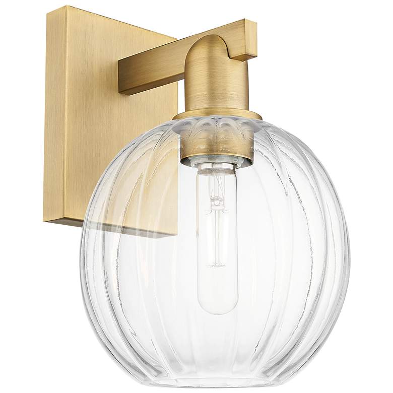 Image 1 Preston 11.75" High Brushed Brass Wall Sconce With Clear Globe Shade
