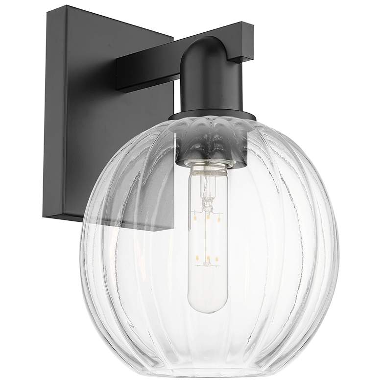 Image 1 Preston 11.75" High Matte Black Wall Sconce With Clear Globe Shade