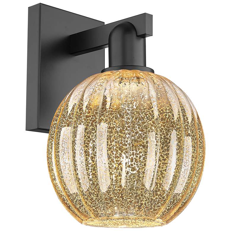 Image 1 Preston 11.75" High Matte Black Wall Sconce With Mercury Globe Shade