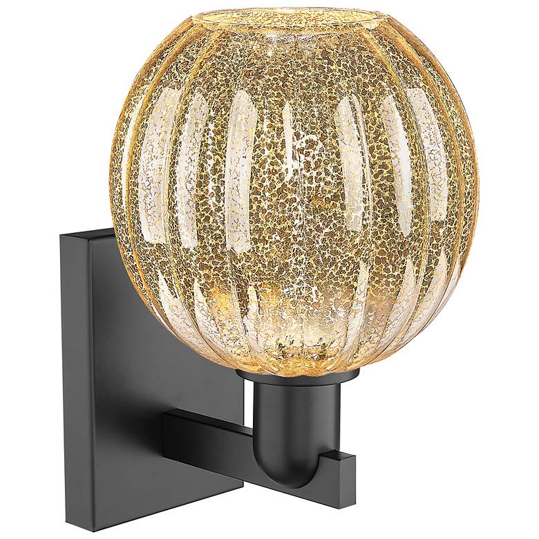 Image 2 Preston 11.75" High Matte Black Wall Sconce With Mercury Globe Shade more views