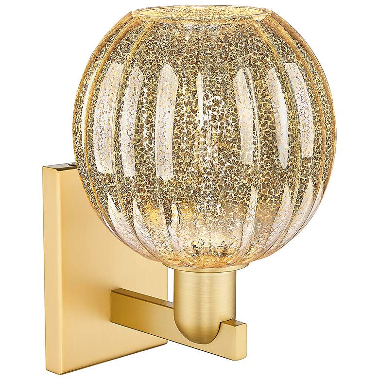 Image 2 Preston 11.75" High Satin Gold Wall Sconce With Mercury Globe Shade more views