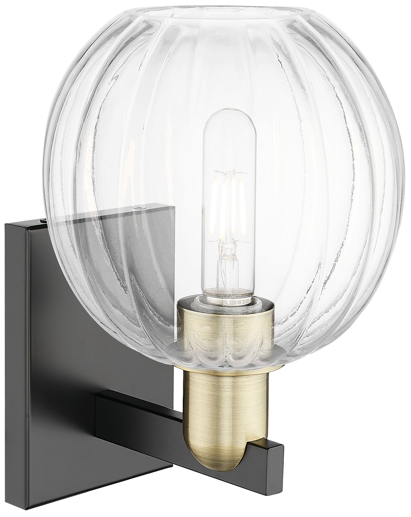 Image 2 Preston 11.75"H Black Antique Brass Wall Sconce With Clear Globe Shade more views