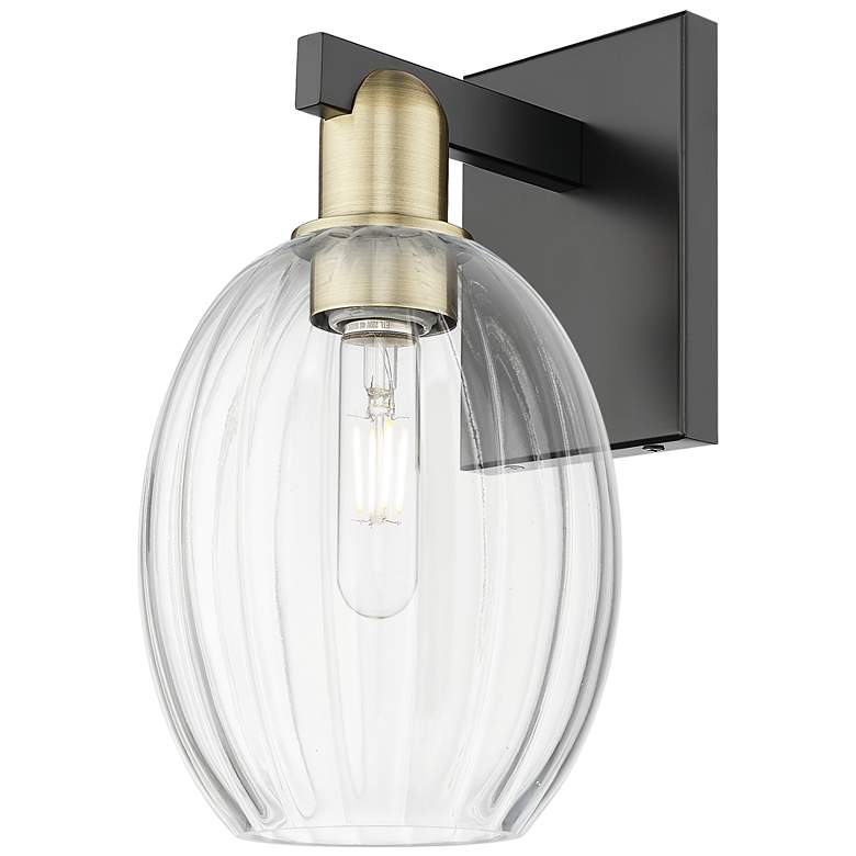 Image 1 Preston 12.5"H Black Antique Brass Wall Sconce With Bell Clear Shade