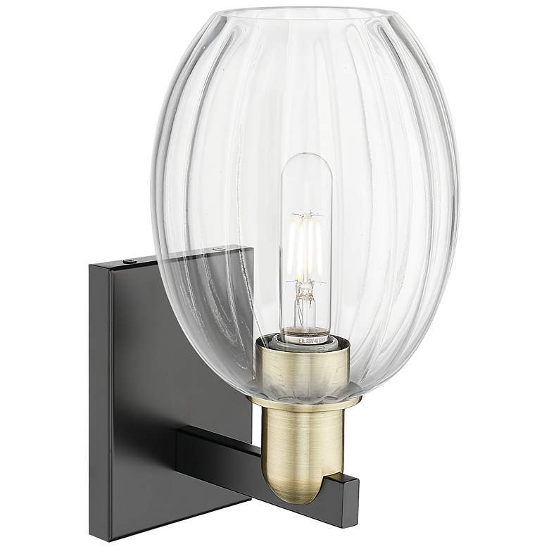 Image 2 Preston 12.5"H Black Antique Brass Wall Sconce With Bell Clear Shade more views