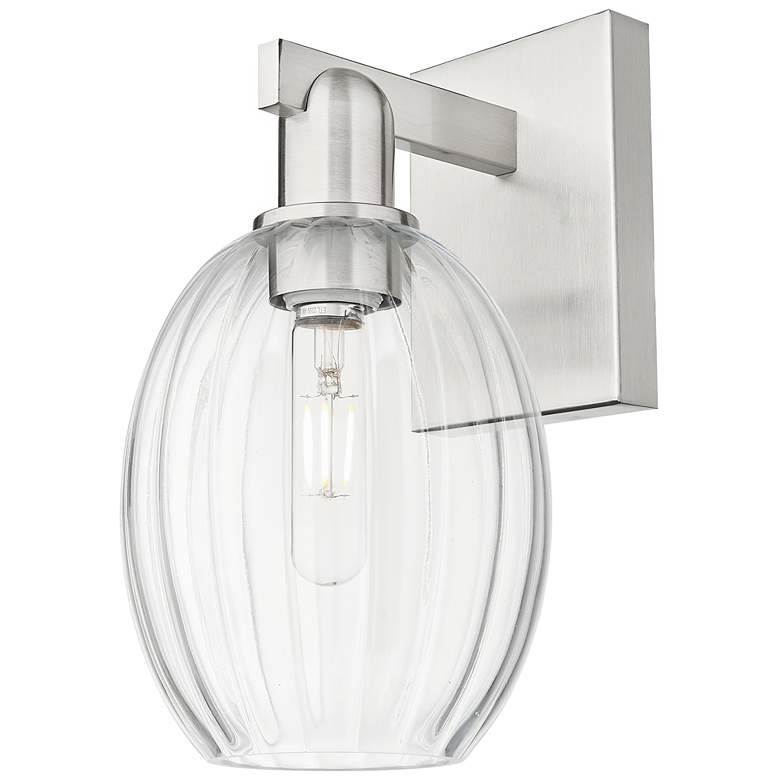 Image 1 Preston 12.5"H Brushed Satin Nickel Wall Sconce With Bell Clear Shade