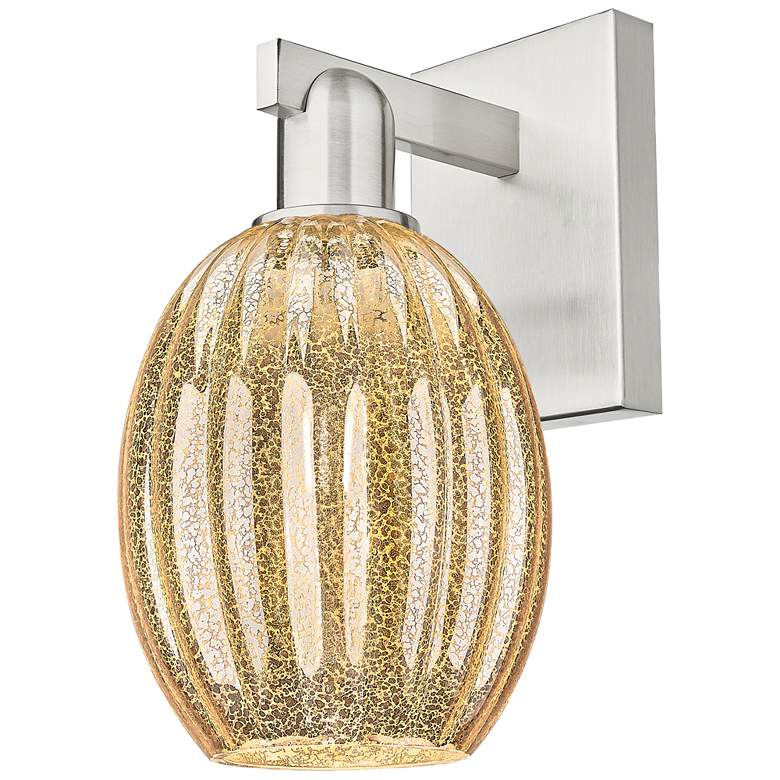 Image 1 Preston 12.5"H Brushed Satin Nickel Wall Sconce With Bell Mercury Shade