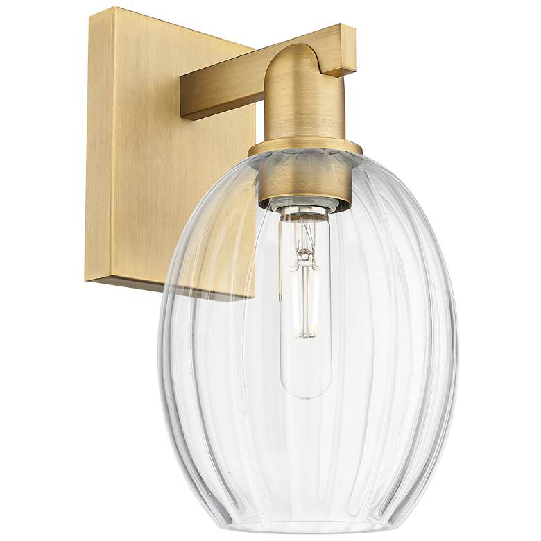Image 1 Preston 12.5" High Brushed Brass Wall Sconce With Bell Clear Shade