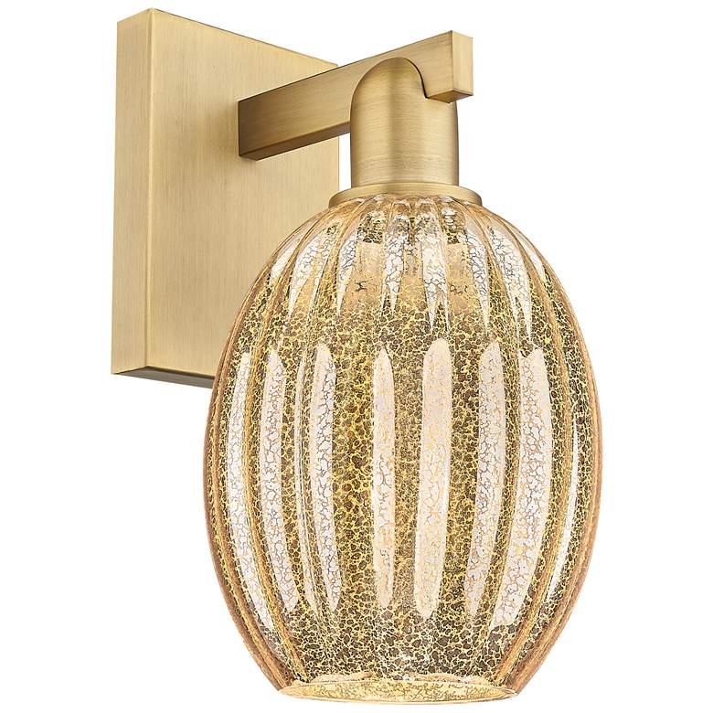 Image 1 Preston 12.5" High Brushed Brass Wall Sconce With Bell Mercury Shade