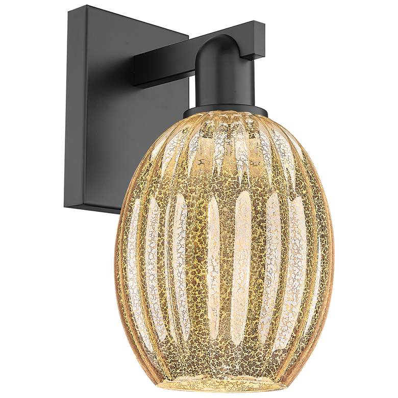 Image 1 Preston 12.5" High Matte Black Wall Sconce With Bell Mercury Shade