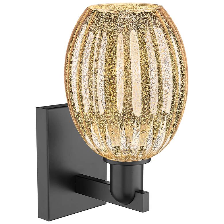 Image 2 Preston 12.5" High Matte Black Wall Sconce With Bell Mercury Shade more views