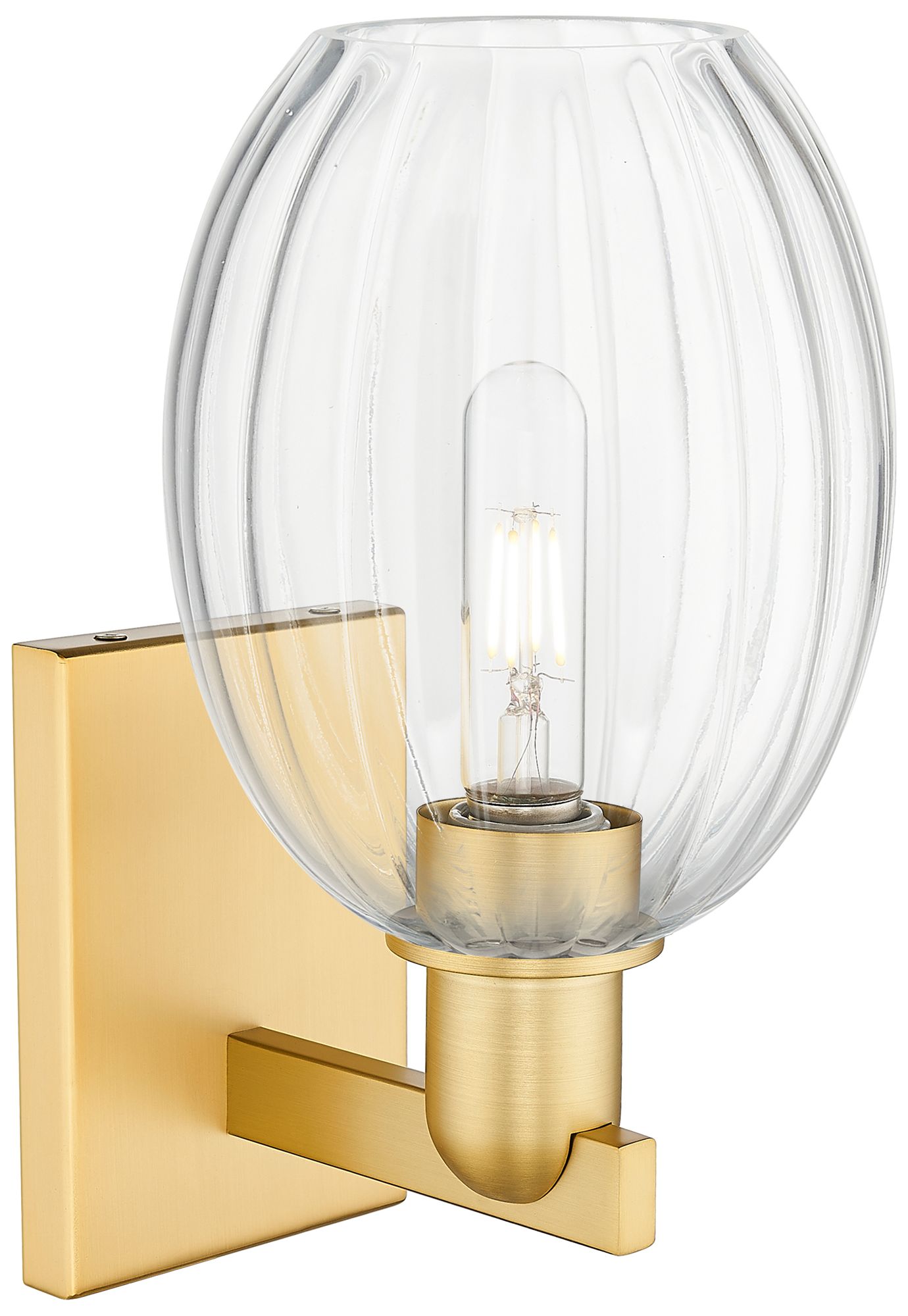 Image 2 Preston 12.5" High Satin Gold Wall Sconce With Bell Clear Shade more views