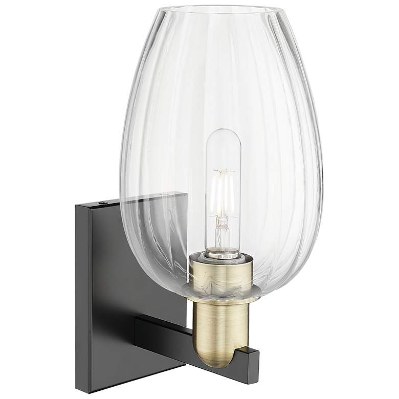 Image 2 Preston 13.5"H Black Antique Brass Wall Sconce With Clear Flute Shade more views