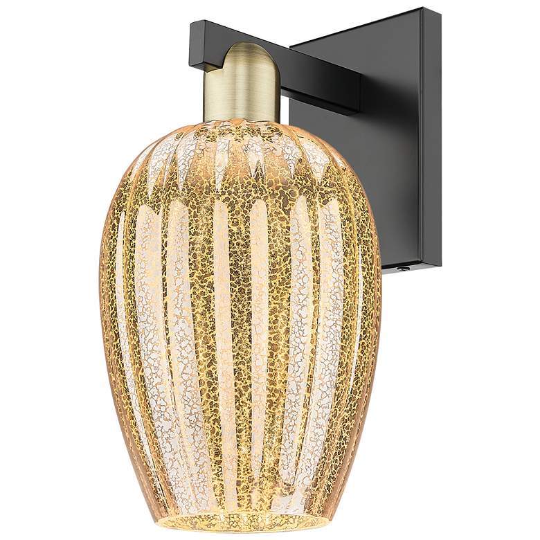 Image 1 Preston 13.5"H Black Antique Brass Wall Sconce With Mercury Flute Shade