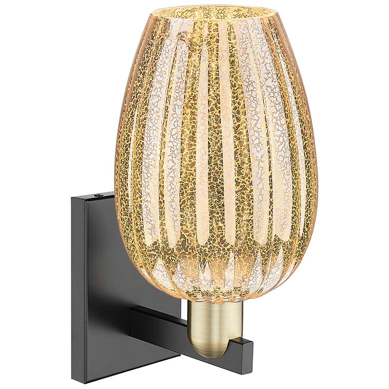 Image 2 Preston 13.5"H Black Antique Brass Wall Sconce With Mercury Flute Shade more views