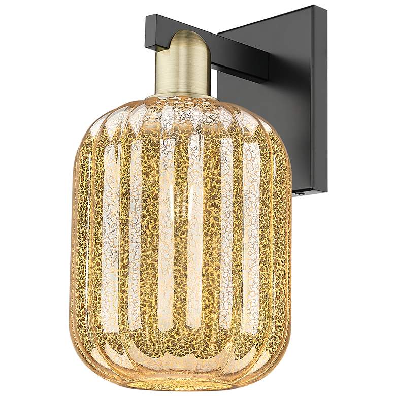 Image 1 Preston 13.5"H Black Antique Brass Wall Sconce With Mercury Jar Shade