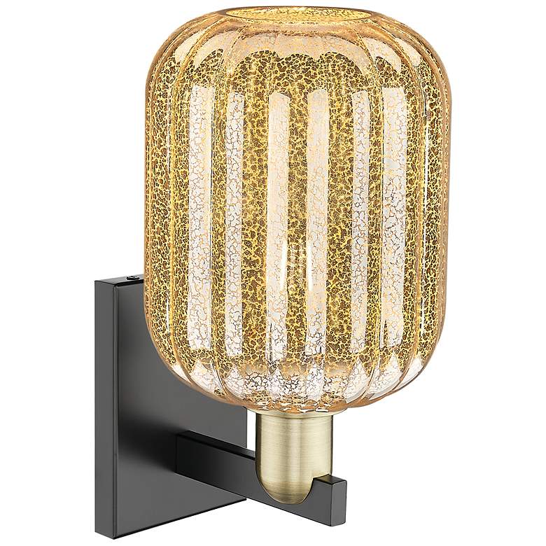 Image 2 Preston 13.5"H Black Antique Brass Wall Sconce With Mercury Jar Shade more views