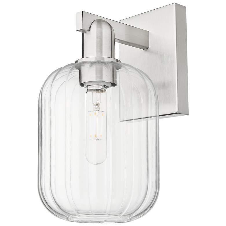 Image 1 Preston 13.5"H Brushed Satin Nickel Wall Sconce With Clear Jar Shade
