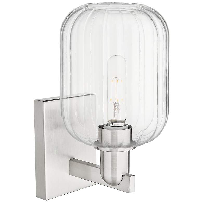 Image 2 Preston 13.5"H Brushed Satin Nickel Wall Sconce With Clear Jar Shade more views
