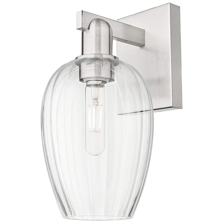 Image 1 Preston 13.5"H Brushed Satin Nickel Wall Sconce With Flute Clear Shade
