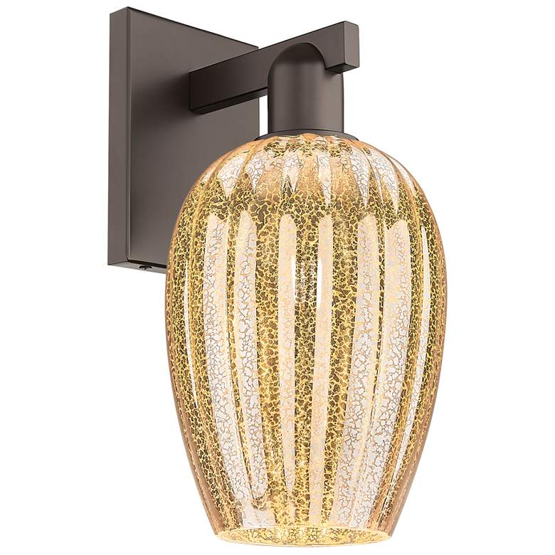 Image 1 Preston 13.5"H Oil Rubbed Bronze Wall Sconce With Mercury Flute Shade