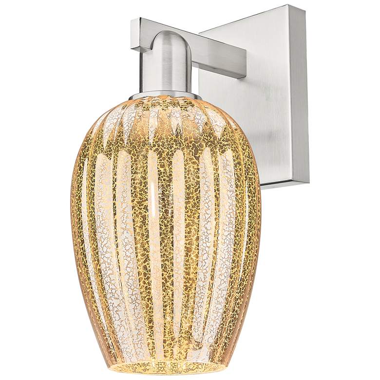 Image 1 Preston 13.5"H Satin Nickel Wall Sconce w/ Mercury Flute Shade