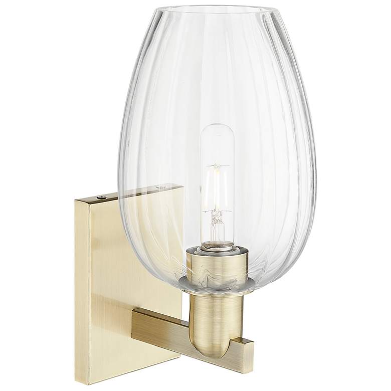 Image 2 Preston 13.5" High Antique Brass Wall Sconce With Clear Flute Shade more views