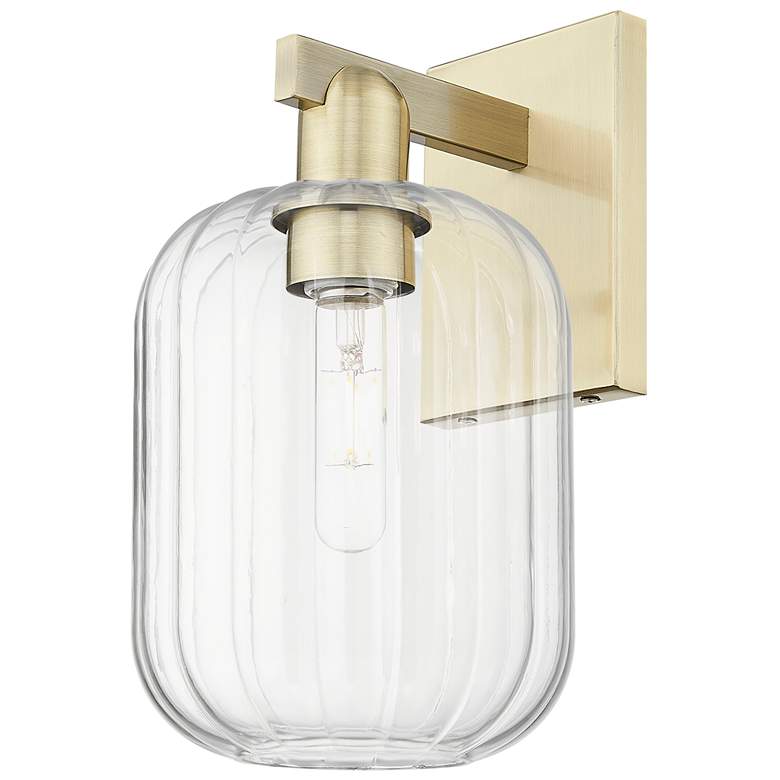 Image 1 Preston 13.5" High Antique Brass Wall Sconce With Clear Jar Shade