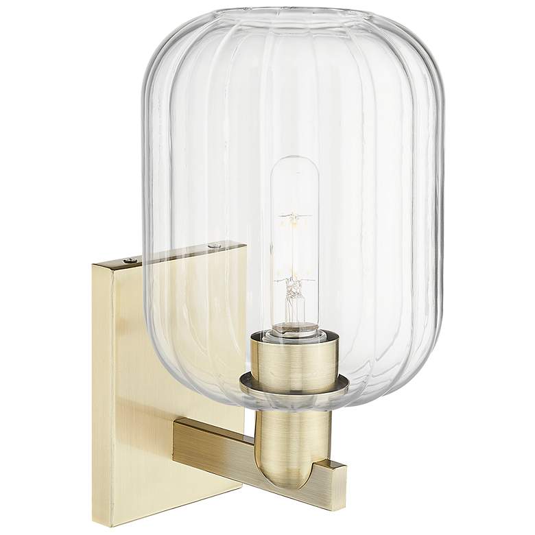 Image 2 Preston 13.5" High Antique Brass Wall Sconce With Clear Jar Shade more views