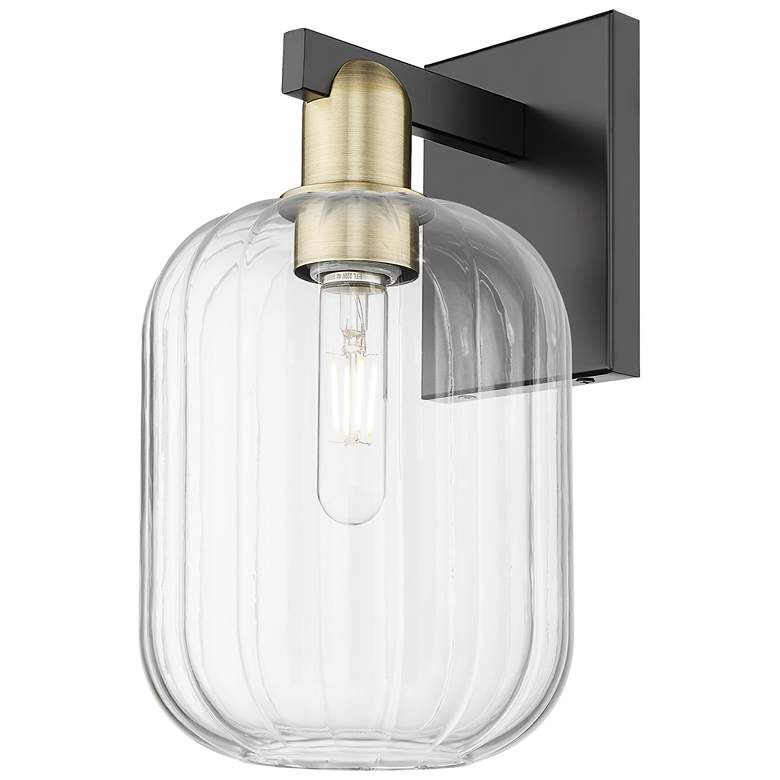 Image 1 Preston 13.5" High Black Antique Brass Wall Sconce With Clear Jar Shade
