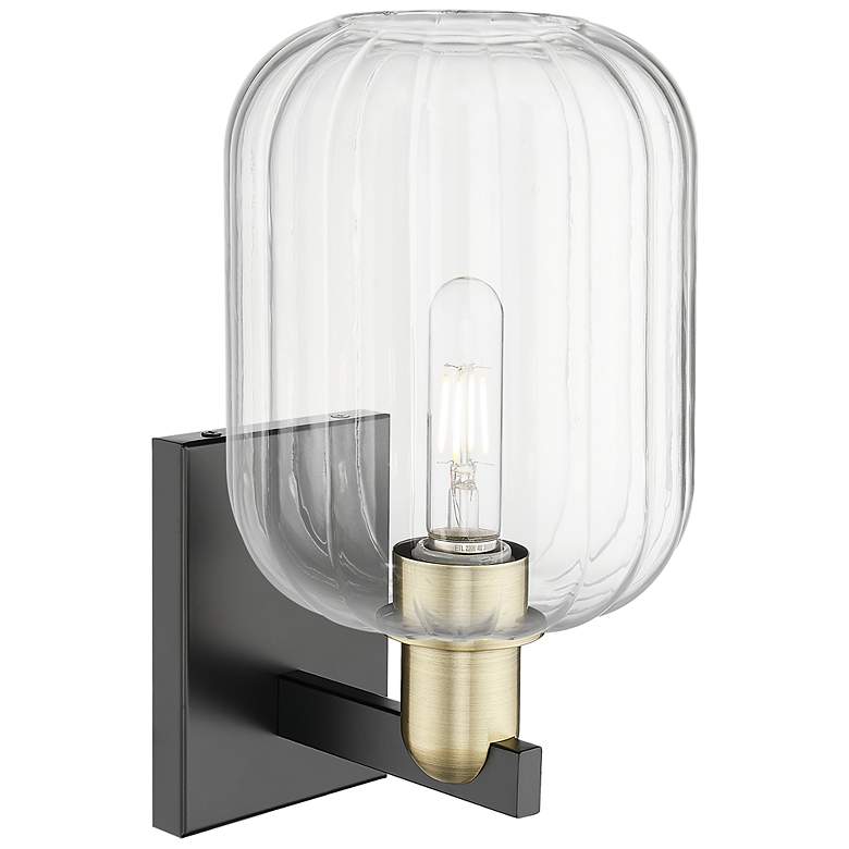 Image 2 Preston 13.5" High Black Antique Brass Wall Sconce With Clear Jar Shade more views