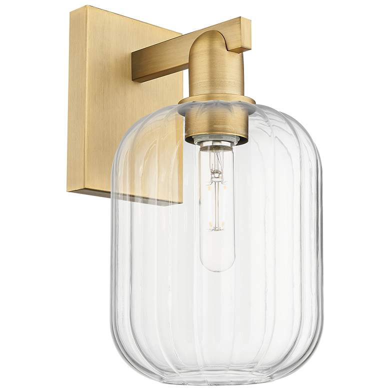 Image 1 Preston 13.5" High Brushed Brass Wall Sconce With Clear Jar Shade